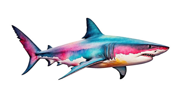 Abstract colorful watercolor shark. AI generated