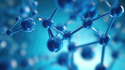 Blue Molecule Structure. 3D Illustration of Atom and Molecular Science in Macro View