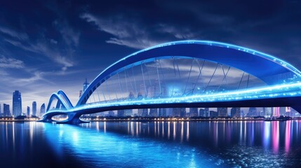 Fototapeta na wymiar Shanghai's Modern Night: Stunning View of City and Traffic from a Blue Sky Modern Bridge in Asia's