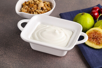 Traditional homemade Greek yoghurt with granola