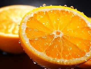 Fresh orange fruit with water droplets on it in white background