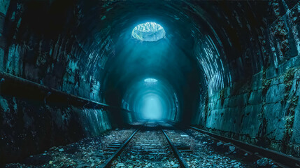 Scary Haunted Tunnel. The Haunting Whisper of Light at Tunnel's End. Perfect for Storytellers and Creators - obrazy, fototapety, plakaty