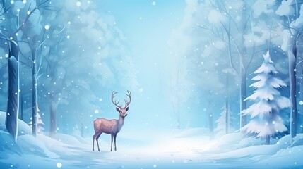 Majestic Deer Standing in a Snowy Forest Clearing During a Gentle Snowfall