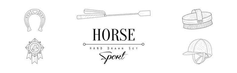Hand Drawn Horse Equestrian Sport Object and Equipment Vector Set