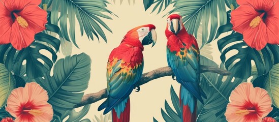 tropical flowers and parrots Generative AI
