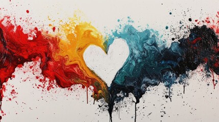 Generative AI, grunge colorful painted hearts on canvas background. Valentine's day concept
