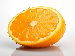 Fresh orange fruit with water droplets on it in white background