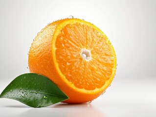 Fresh orange fruit with water droplets on it in white background