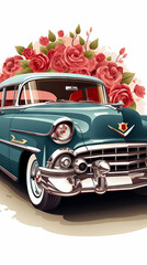 Vintage Car with Floral Arrangement Illustration

