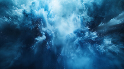 blue dust explosion on a blue background in - obrazy, fototapety, plakaty