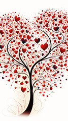Artistic Love Tree with Red and Black Heart Leaves

