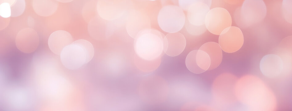 Abstract blur bokeh banner background. Pastel pink, purple, peach colors bokeh background