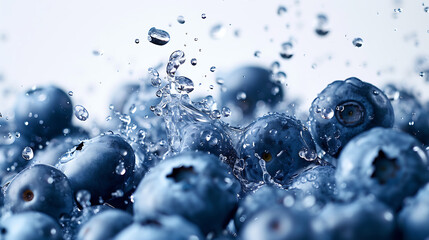  blueberries fall down on top of each other in - obrazy, fototapety, plakaty