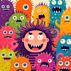 The Scary and Humorous Сolored Monsters: A Fantasy Creations with Spikes, Tentacles, and Big Eyes.