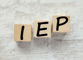 Individual education plan, Business concept, IEP Text on natural wooden blocks