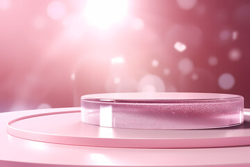 Pink podium 3d illustration background , mock up display with sparkle and glitter for beauty products or holiday event.	
