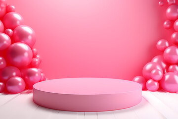 Pink podium 3d illustration background , mock up display with sparkle and glitter for beauty products or holiday event.	
