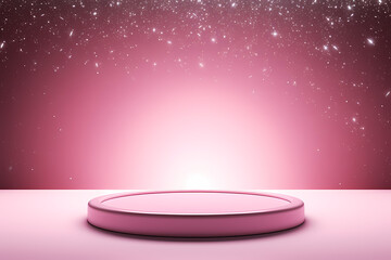 Pink podium 3d illustration background , mock up display with sparkle and glitter for beauty products or holiday event.	
