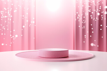 Pink podium 3d illustration background , mock up display with sparkle and glitter for beauty products or holiday event.	

