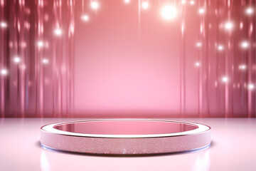 Pink podium 3d illustration background , mock up display with sparkle and glitter for beauty products or holiday event.	
