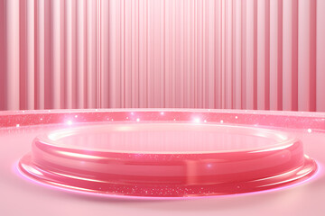 Pink podium 3d illustration background , mock up display with sparkle and glitter for beauty products or holiday event.	
