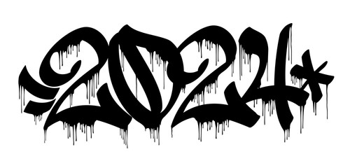 2024 number in graffiti marker letters style vector banner isolated. New year