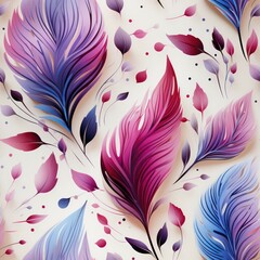 Fototapeta na wymiar Seamless abstract beautiful decorative feathers purple and blue pattern background