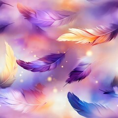 Fototapeta na wymiar Seamless abstract beautiful decorative feathers purple and blue pattern background
