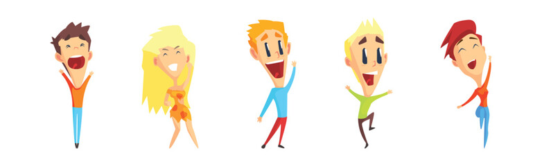 Happy Excited People Character Rejoice and Cheering Vector Set
