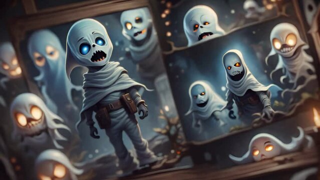 halloween ghost town, scary ghost figures animated background