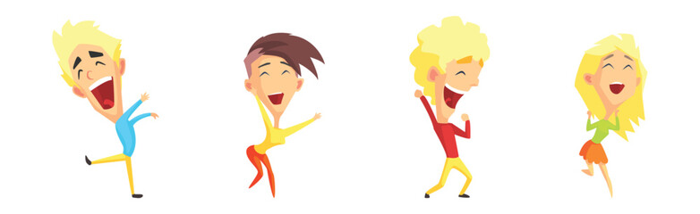 Happy Excited People Character Rejoice and Cheering Vector Set