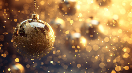  christmas balls floating at high speed in golden back - obrazy, fototapety, plakaty