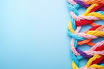 Braided Ropes in Colorful Unity Concept: Strong Symbol of Business Cooperation and Collaboration - obrazy, fototapety, plakaty