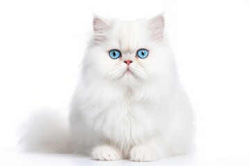 Persian Cat Portrait. Adorable Pet Lying Looking at Front View. White Background and Isolated