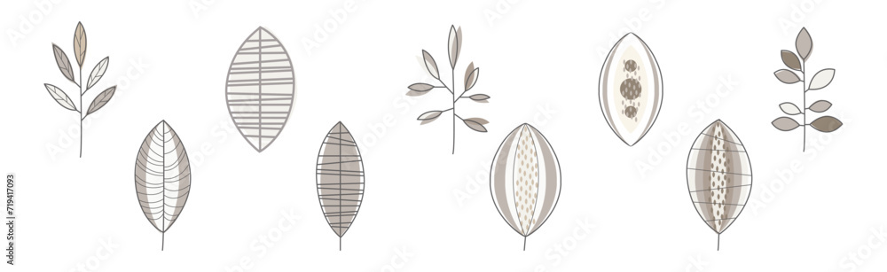Poster simple leaf and foliage element with stem vector set