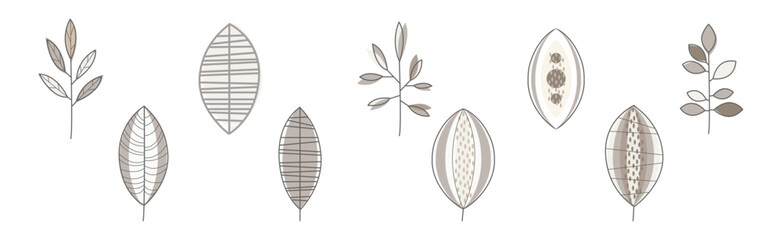 Simple Leaf and Foliage Element with Stem Vector Set