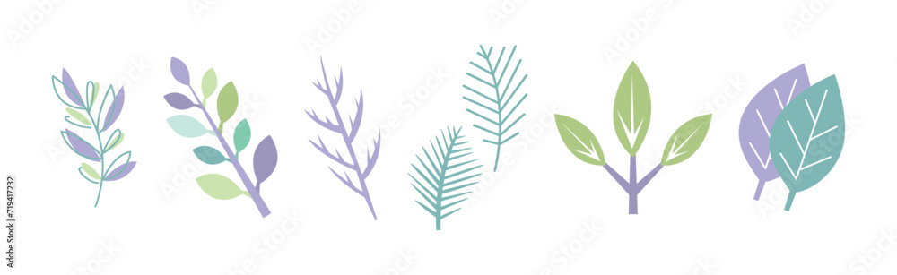 Aufkleber simple leaf and foliage element with stem vector set