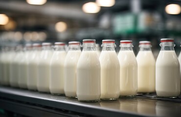 Filling milk in to plastic bottles at factory