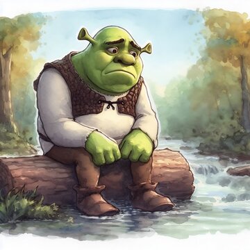 sad and pensive Shrek