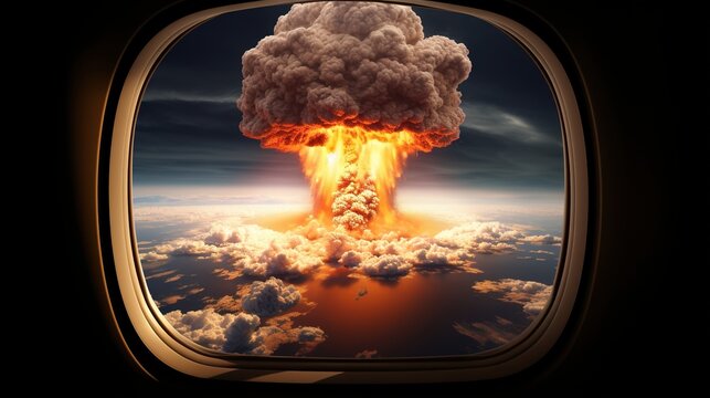 Fototapeta Nuclear explosion seen from airplane window