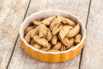 Shelled dry almond nut heap
