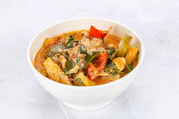 Thai red spicy curry with chicken