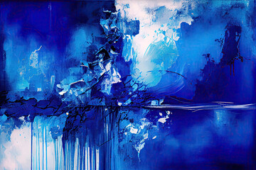 Rough strokes of blue paint texture background. Blue acrylic paint texture background. Abstract acrylic painting with strokes of oil blue paint on canvas.