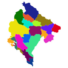 Montenegro map. Map of Montenegro in administrative provinces in multicolor