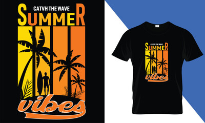 Catvh the wave Summer vibes Creative T-Shirt design 