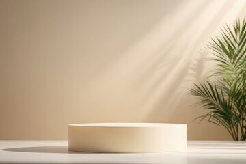 Premium quality Minimal product display neutral beige color shadows and podium background. 3d rendering, Ai Generative