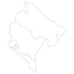 Montenegro map. Map of Montenegro in three main regions in white color