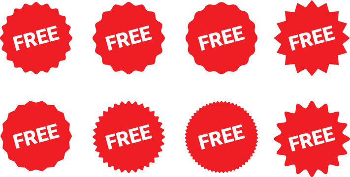 Set if Free label. Red badge sticker design. Vector illustration. EPS10