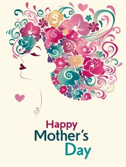 Stylish Mother's Day Greeting Card Design with Floral Silhouette and Vibrant Colors