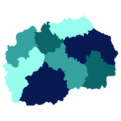 Obraz premium North Macedonia map. Map of North Macedonia in administrative provinces in multicolor